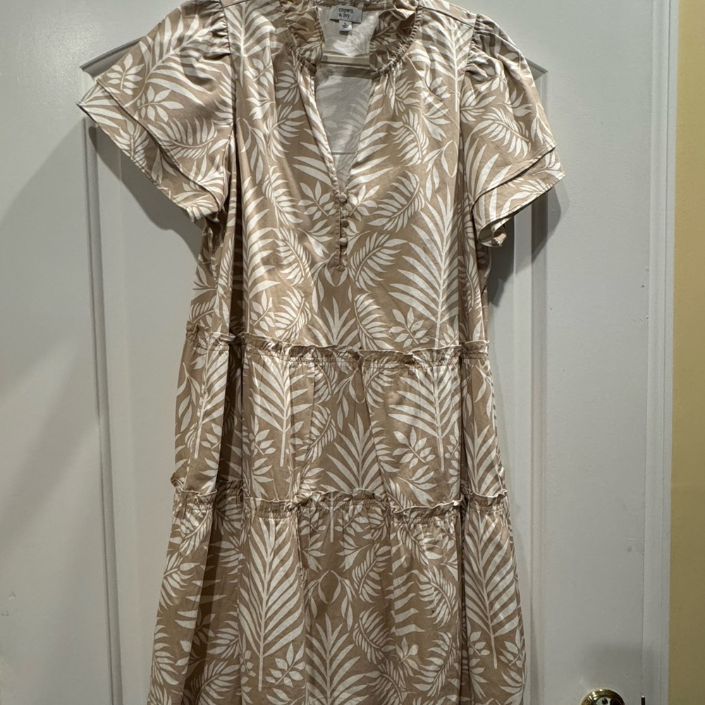 Crown & Ivy Tan Flutter Sleeve Sundress